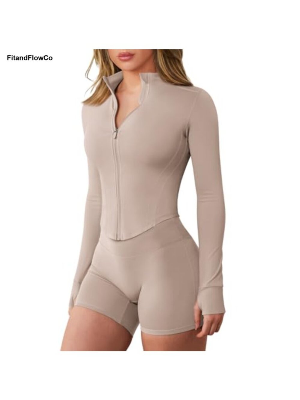 Cropped Athletic Zip Up Jacket Thumbhole Slim Fit Workout